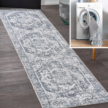 Keesha Bold Distressed Medallion Low-Pile Machine-Washable Area Rug